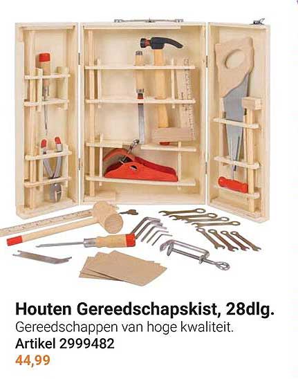 Houten Gereedschapskist, 28dlg.