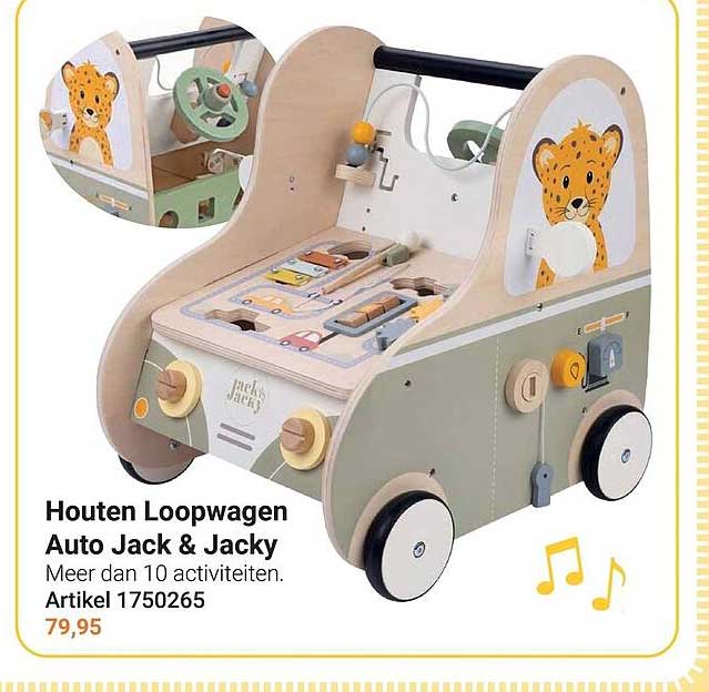 Houten Loopwagen Auto Jack & Jacky