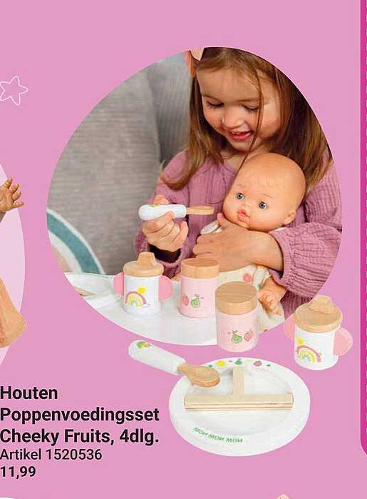 Houten Poppenvoedingsset Cheeky Fruits, 4dlg.