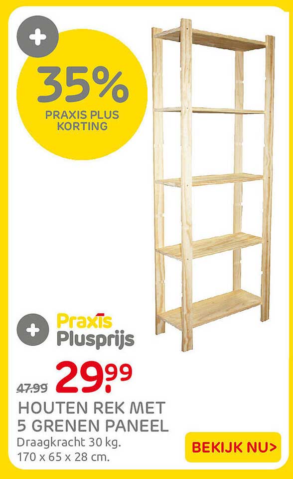 Houten rek met 5 grenen paneel 35% Praxis Plus korting