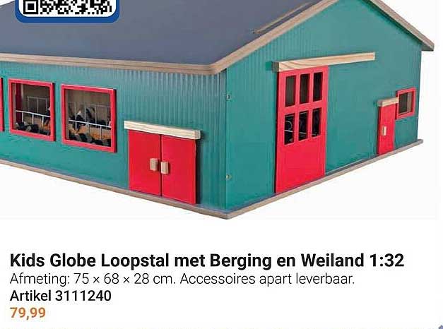 Kids Globe Loopstal met Berging en Weiland 1:32