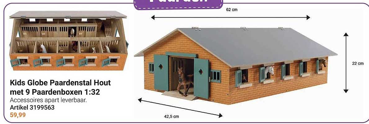 Kids Globe Paardenstal Hout met 9 Paardenboxen 1:32