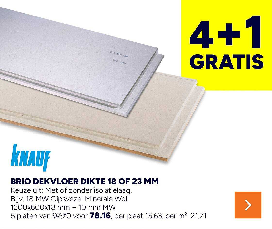 Knauf Brio dekvloer dikte 18 of 23 mm 4+1 gratis