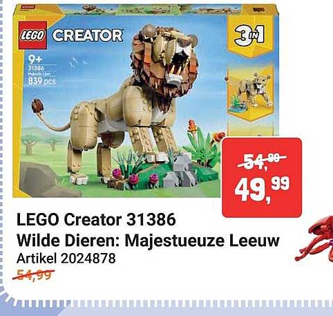 LEGO Creator 31386 Wilde Dieren: Majestueuze Leeuw