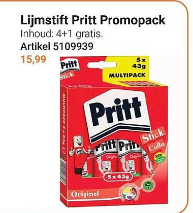 Lijmstift Pritt Promopack 4+1 gratis