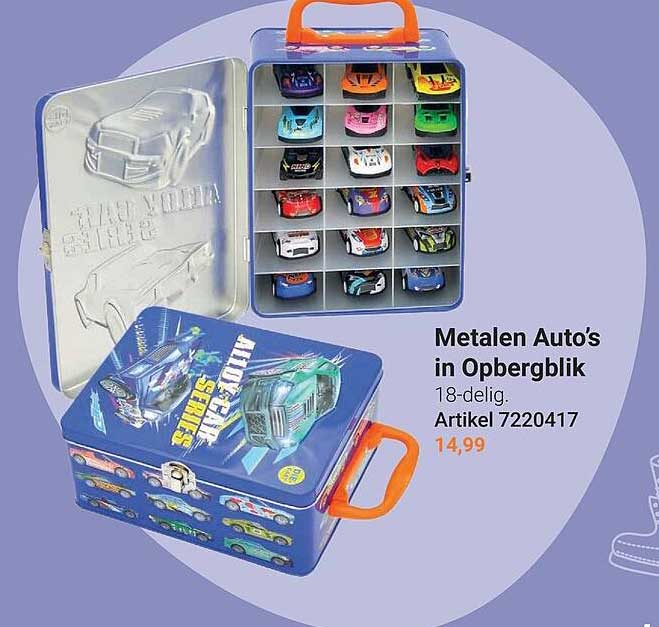Metalen Auto's in Opbergblik 18-delig
