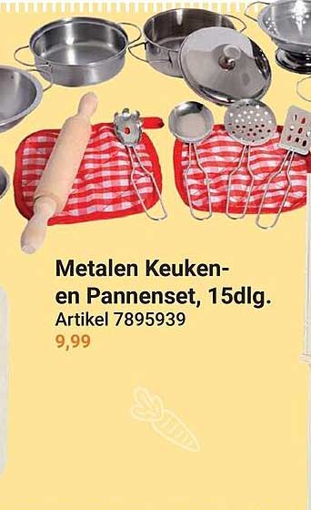 Metalen Keuken- en Pannenset, 15dlg.
