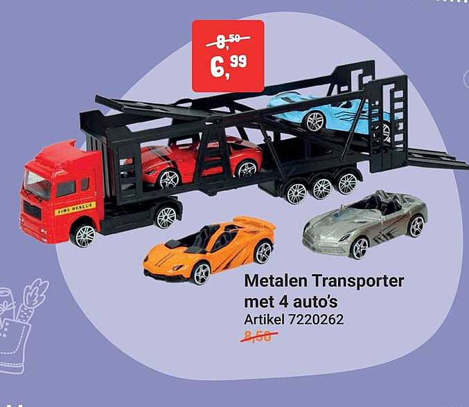Metalen Transporter met 4 auto's