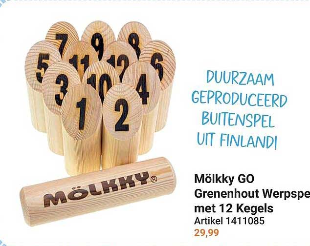 Mölkky GO Grenenhout Werpspel met 12 Kegels
