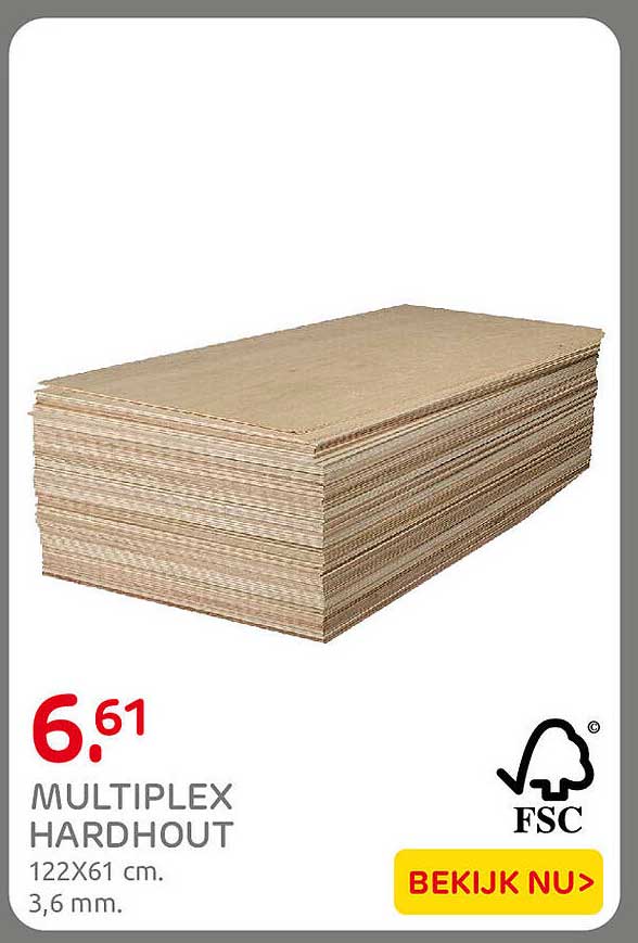 MULTIPLEX HARDHOUT 122X61 cm. 3,6 mm.