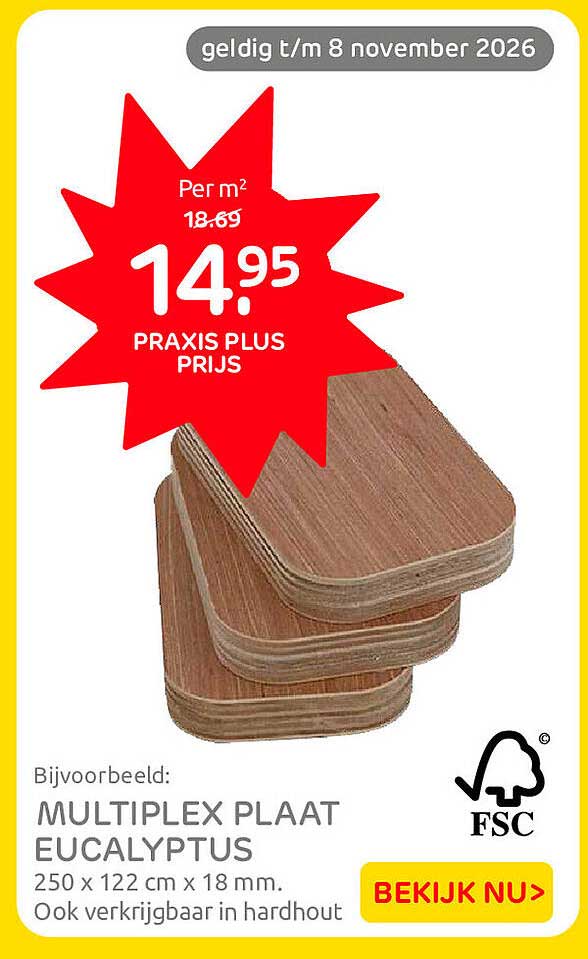 MULTIPLEX PLAAT EUCALYPTUS