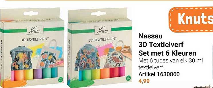 Nassau 3D Textielverf Set met 6 Kleuren