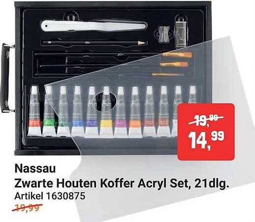 Nassau Zwarte Houten Koffer Acryl Set, 21dlg.