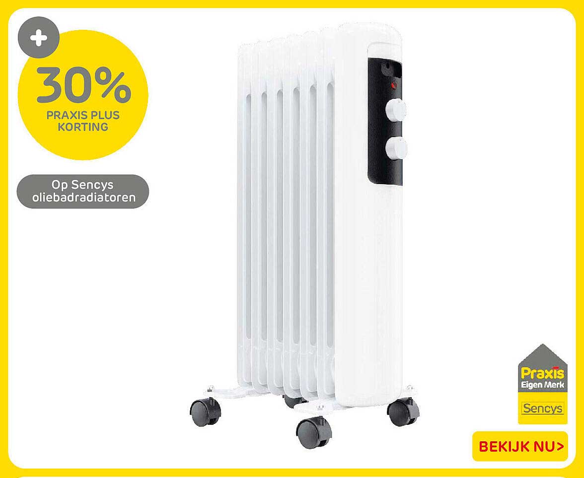 Op Sencys oliebadradiatoren 30% Praxis Plus korting