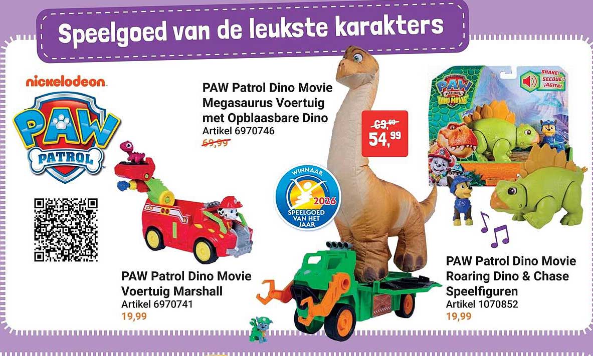 PAW Patrol Dino Movie Megasaurus Voertuig met Opblaasbare Dino