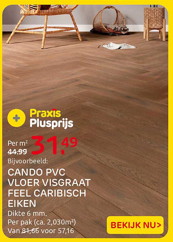 Praxis Plusprijs CANDO PVC VLOER VISGRAAT FEEL CARIBISCH EIKEN