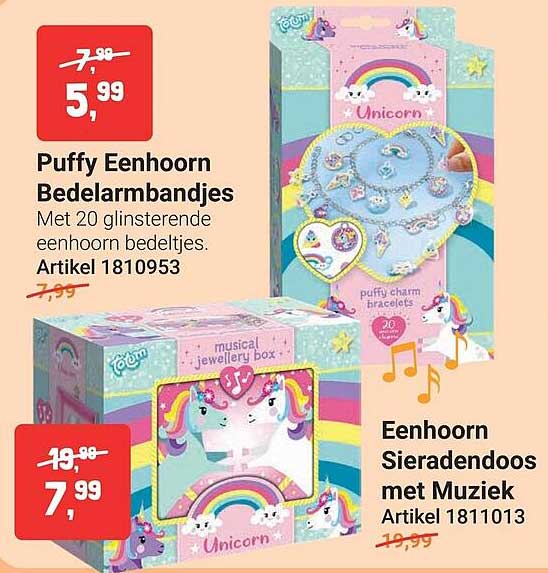 Puffy Eenhoorn Bedelarmbandjes