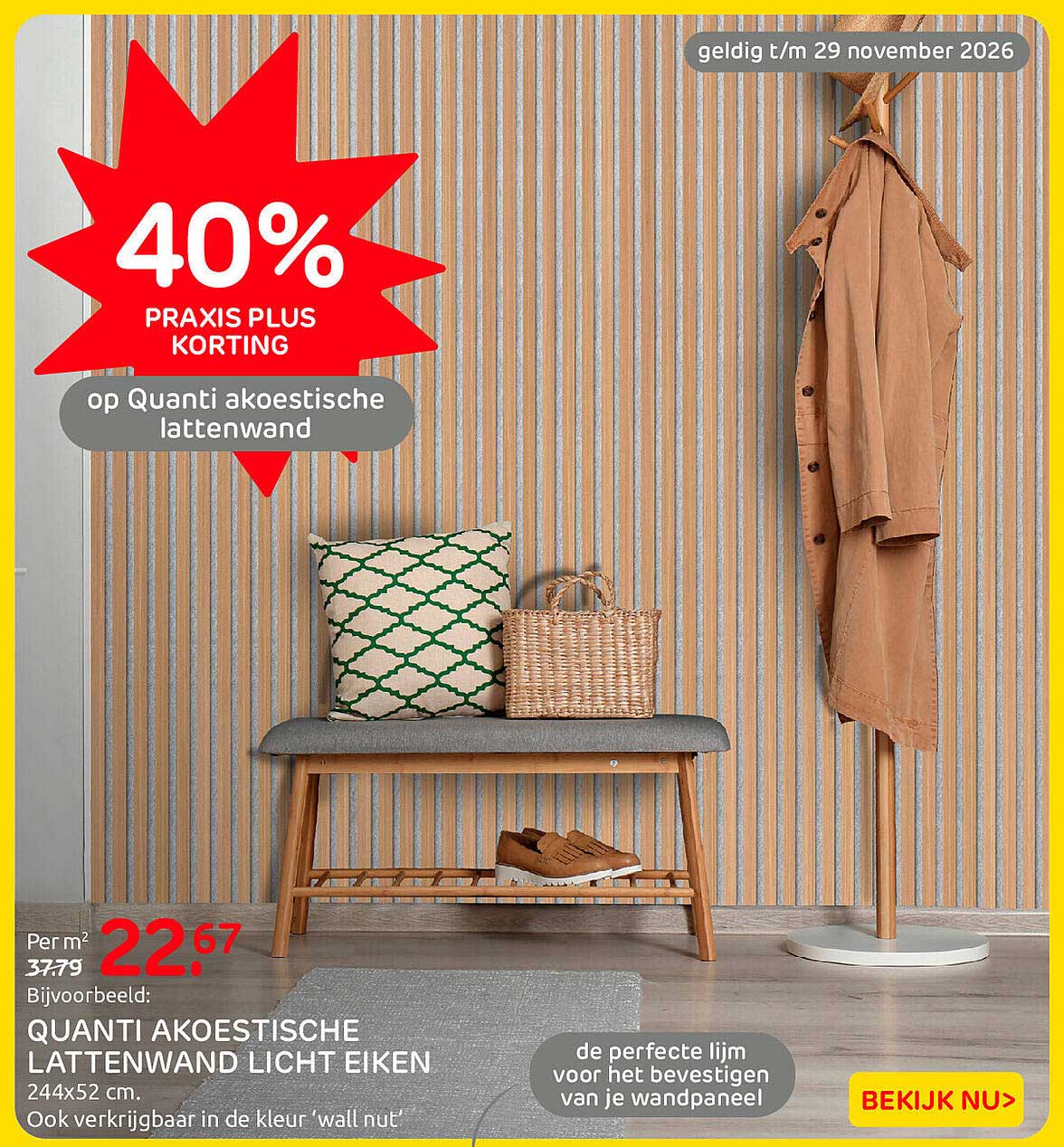 QUANTI AKOESTISCHE LATTENWAND LICHT EIKEN 40% PRAXIS PLUS KORTING
