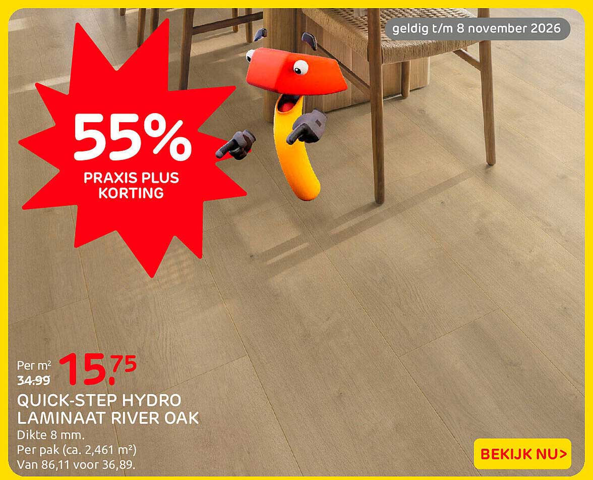 QUICK-STEP HYDRO LAMINAAT RIVER OAK 55% PRAXIS PLUS KORTING
