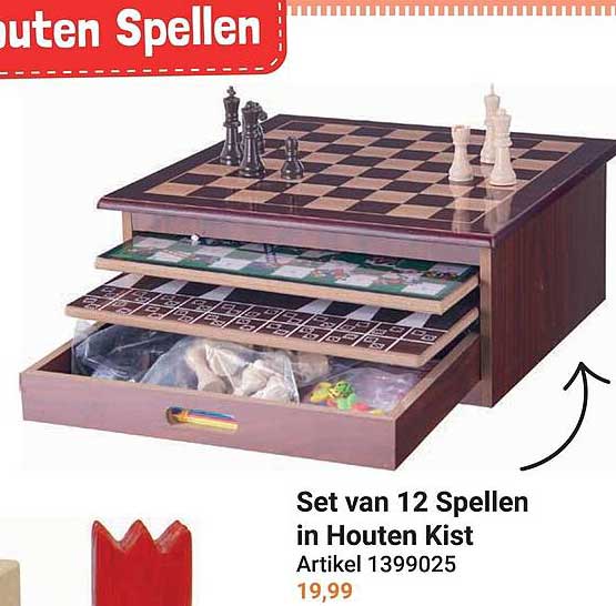 Set van 12 Spellen in Houten Kist
