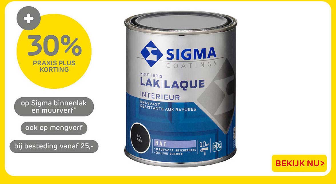 Sigma binnenlak en muurverf - 30% Praxis Plus korting