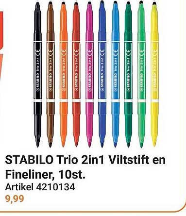 STABILO Trio 2in1 Viltstift en Fineliner, 10st.