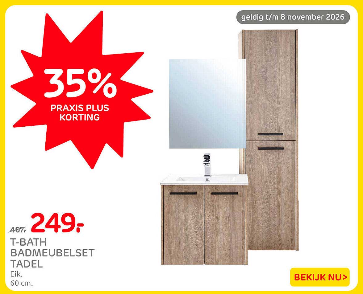 T-BATH BADMEUBELSET TADEL Eik. 60 cm. 35% PRAXIS PLUS KORTING