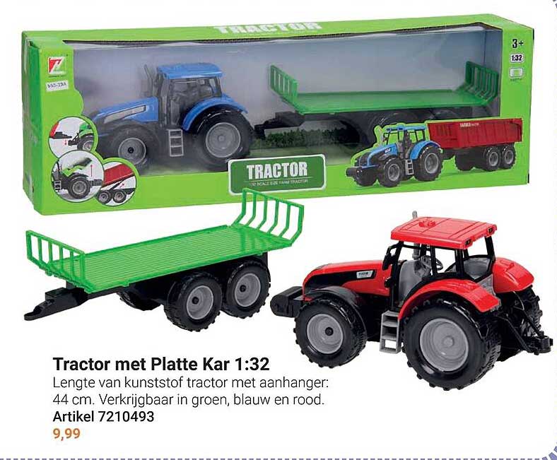 Tractor met Platte Kar 1:32