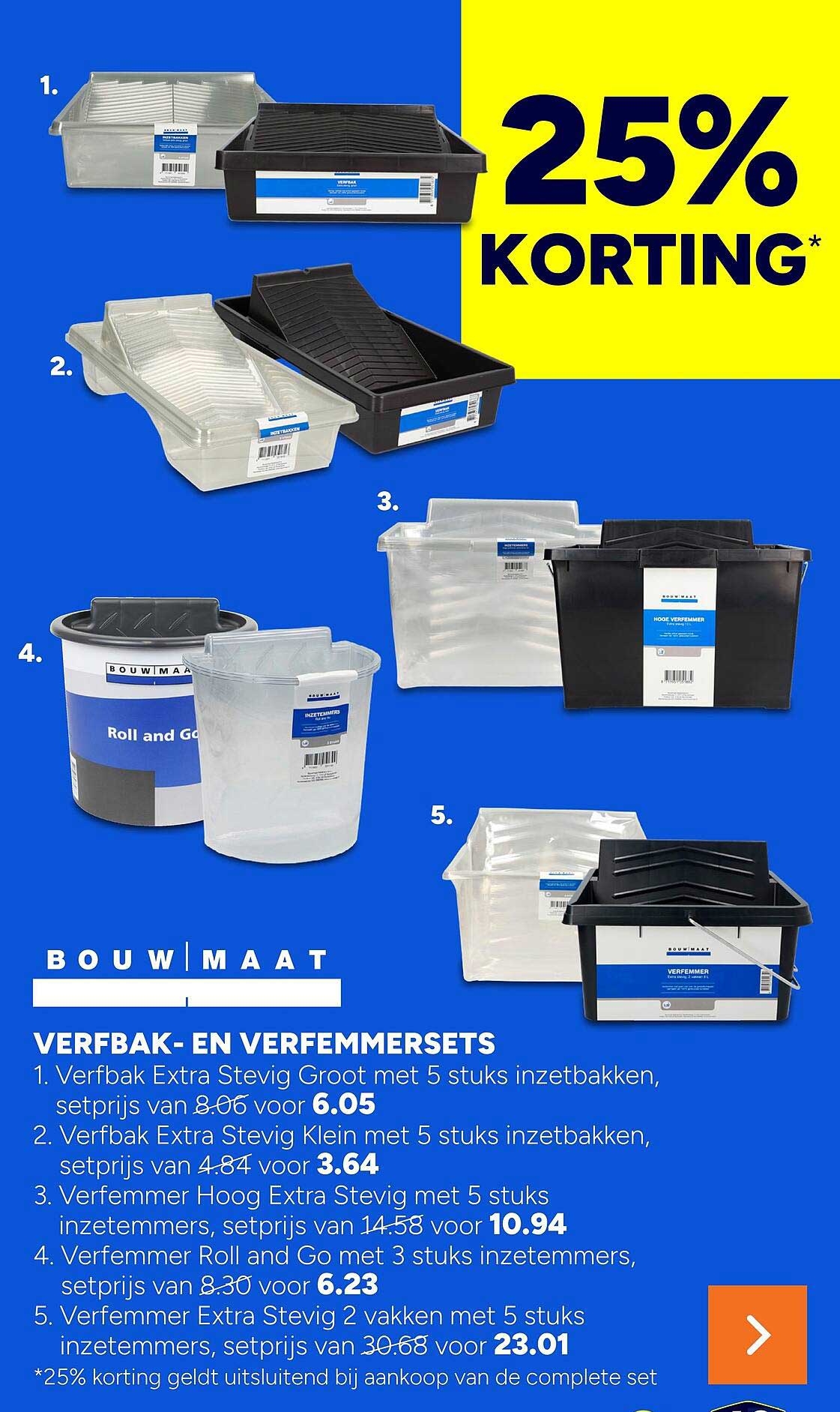 Verfbak- en verfemmersets 25% korting