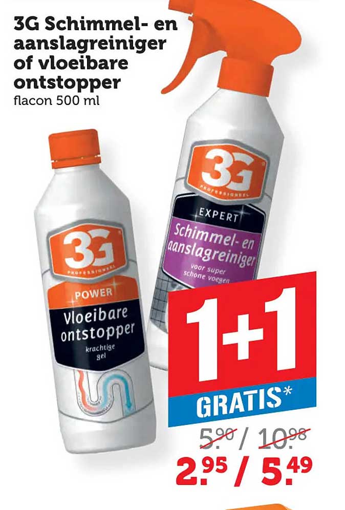 3G Schimmel- en aanslagreiniger of vloeibare ontstopper flacon 500 ml