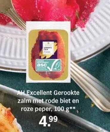 AH Excellent Gerookte zalm met rode biet en roze peper, 100 g**