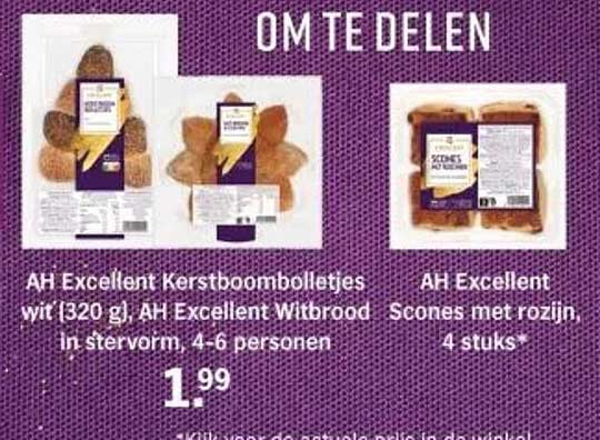 AH Excellent Kerstboombolletjes wit (320 g), AH Excellent Witbrood in stervorm, 4-6 personen