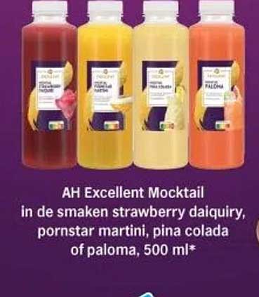 AH Excellent Mocktail in de smaken strawberry daiquiry, pornstar martini, pina colada of paloma, 500 ml*