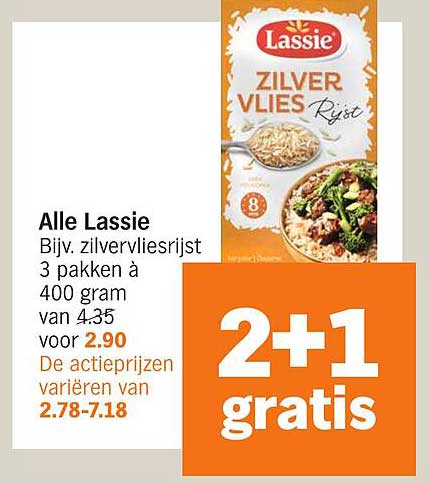 Alle Lassie Bijv. zilvervliesrijst 3 pakken à 400 gram van 4.35 voor 2.90