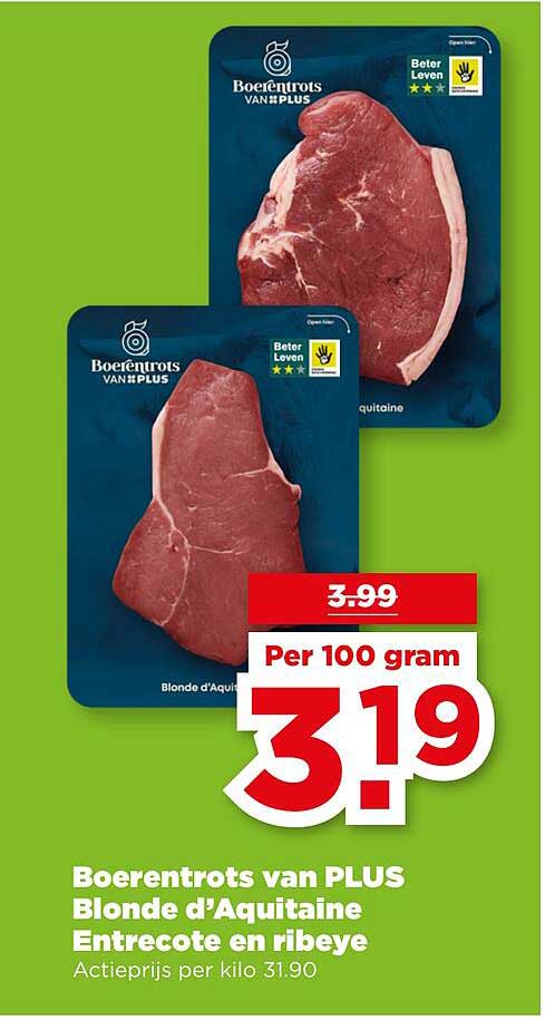 Boerenrunders van PLUS Blonde d'Aquitaine Entrecote en ribeye
