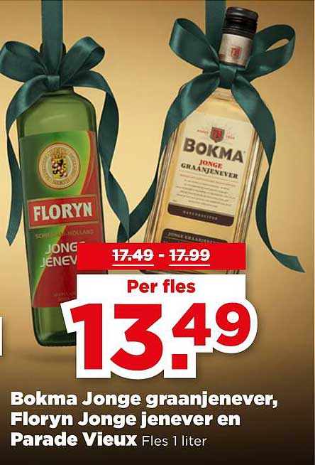 Bokma Jonge graanjenever, Floryn Jonge jenever en Parade Vieux Fles 1 liter
