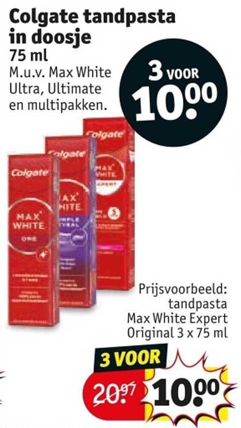 Colgate tandpasta in doosje 75 ml M.u.v. Max White Ultra, Ultimate en multipakken.