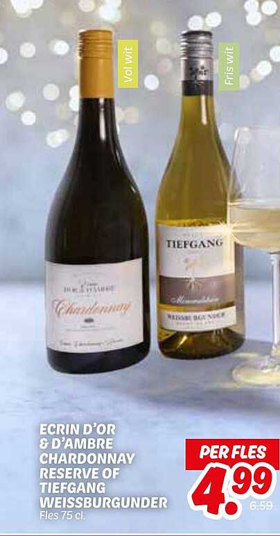 ECRIN D'OR & D'AMBRE CHARDONNAY RESERVE OF TIEFGANG WEISSBURGUNDER FLES 75 CL
