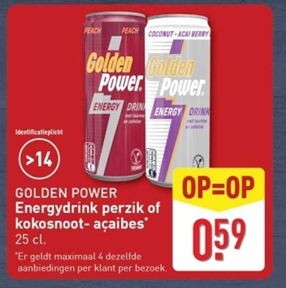GOLDEN POWER Energydrink perzik of kokosnoot- acaibes* 25 cl.