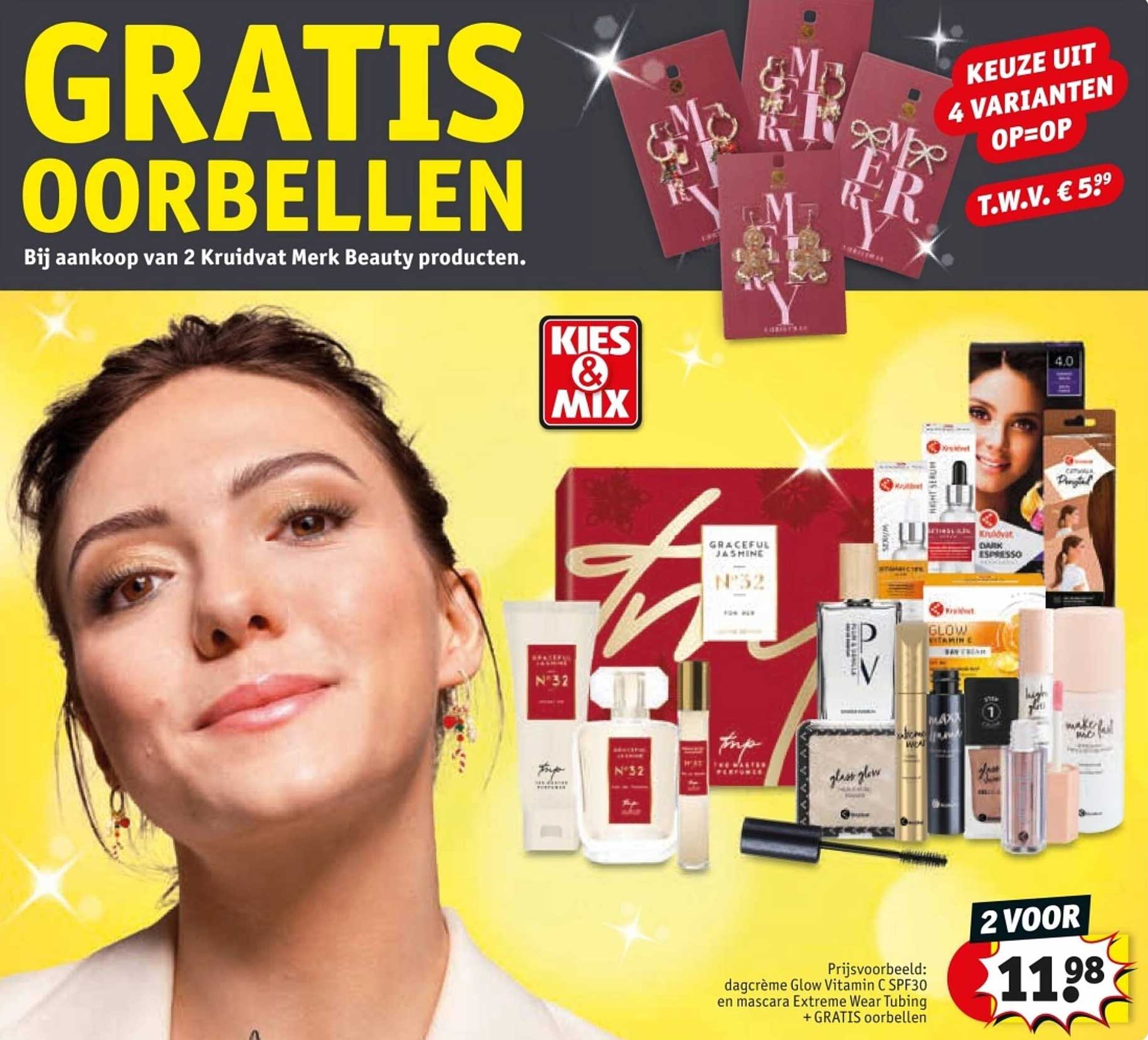 GRATIS OORBELLEN Bij aankoop van 2 Kruidvat Merk Beauty producten.