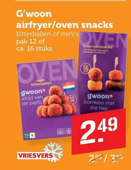G'woon airfryer/oven snacks bitterballen of mini's pak 12 of ca. 16 stuks