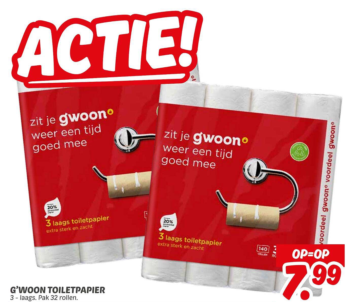 G'woon Toiletpapier 3 - laags, Pak 32 rollen