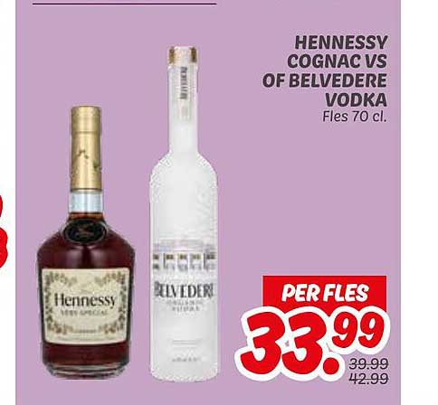HENNESSY COGNAC VS OF BELVEDERE VODKA Fles 70 cl.