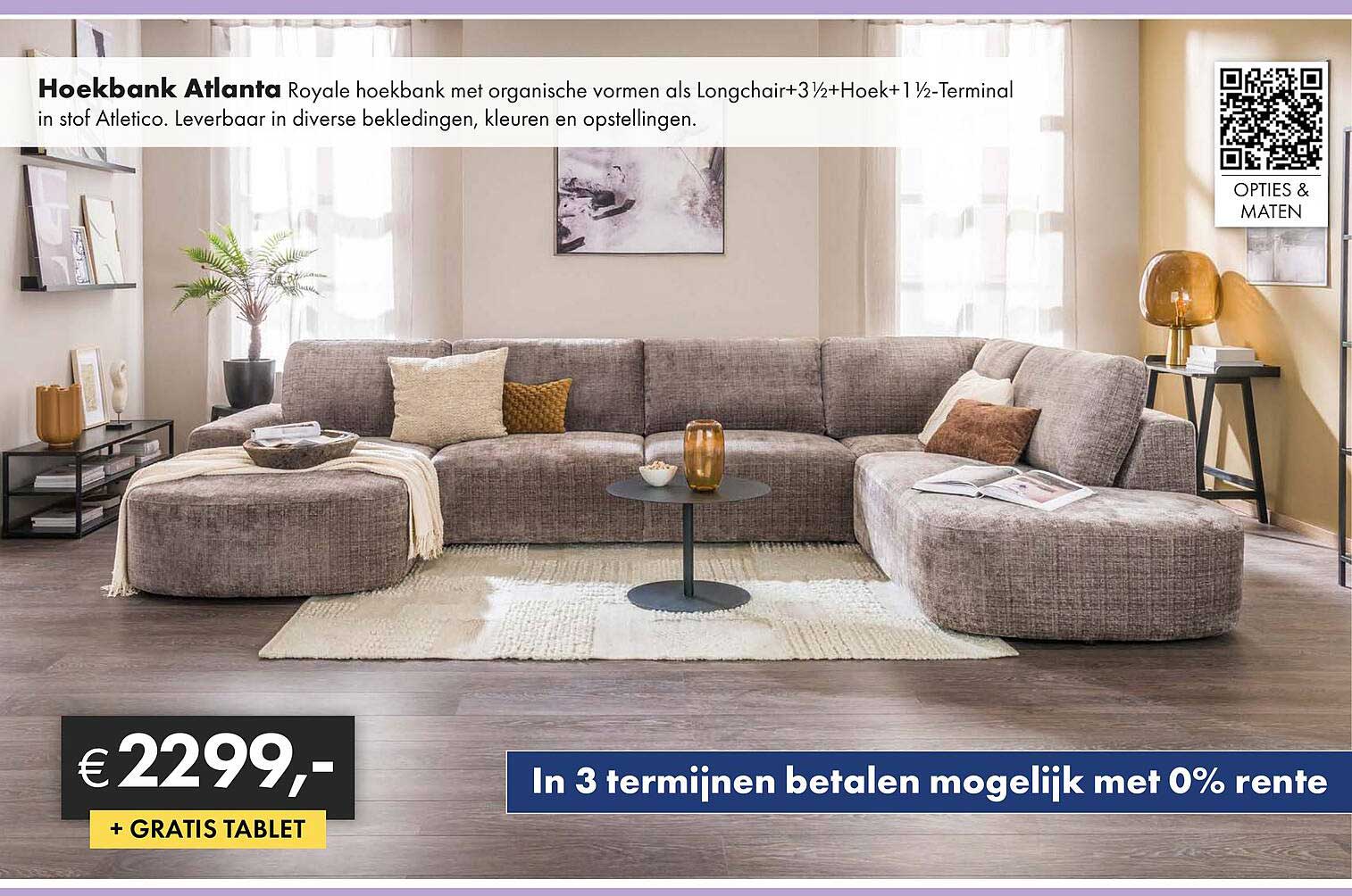 Hoekbank Atlanta Royale hoekbank met organische vormen als Longchair+3½+Hoek+1½-Terminal in stof Atletico.