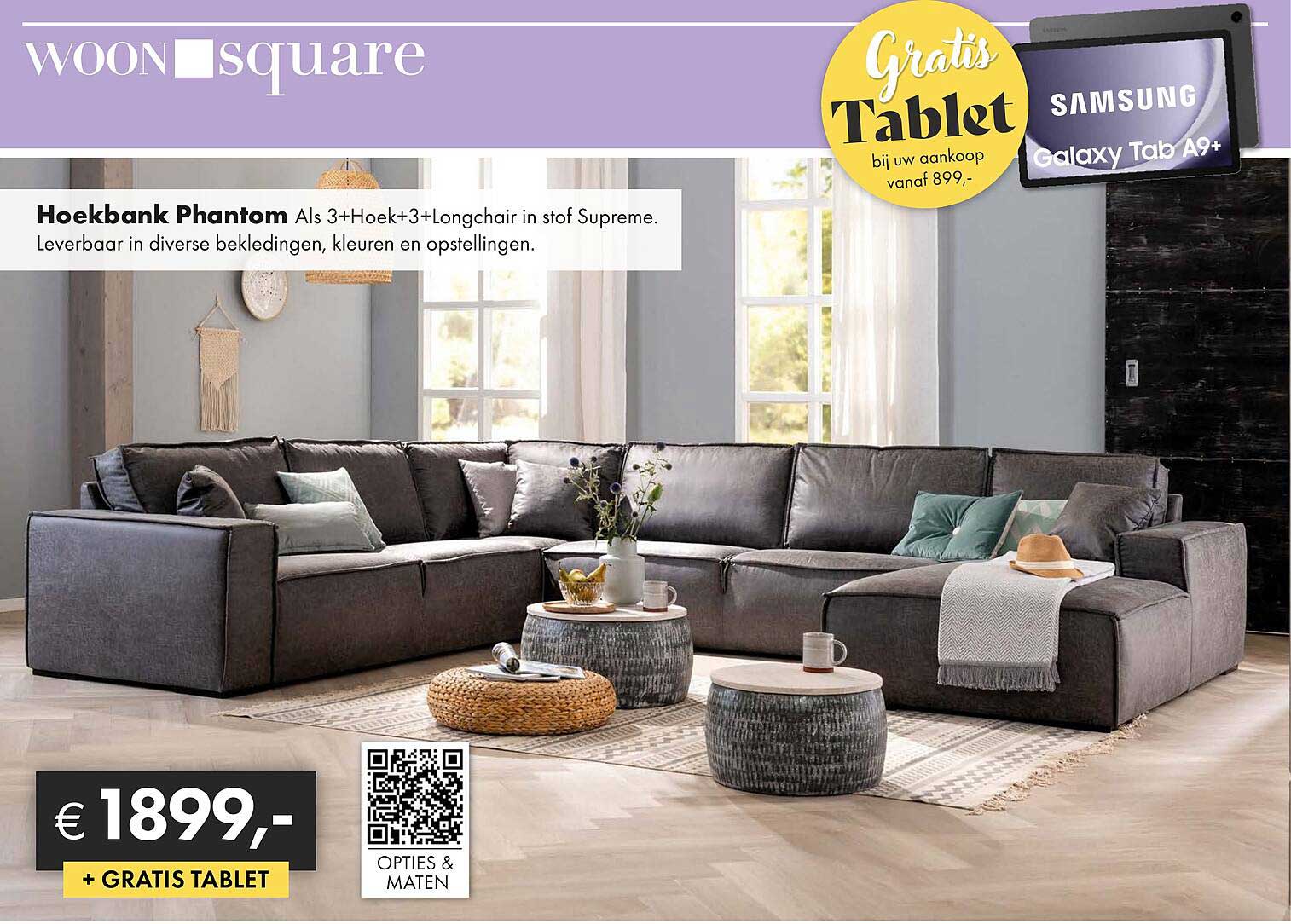 Hoekbank Phantom Als 3+Hoek+3+Longchair in stof Supreme.