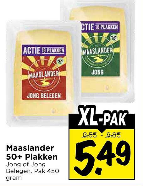 Maaslander 50+ Plakken Jong of Jong Belegen. Pak 450 gram