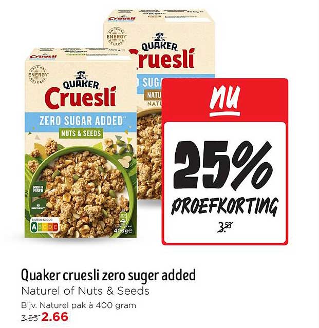 Quaker cruesli zero sugar added