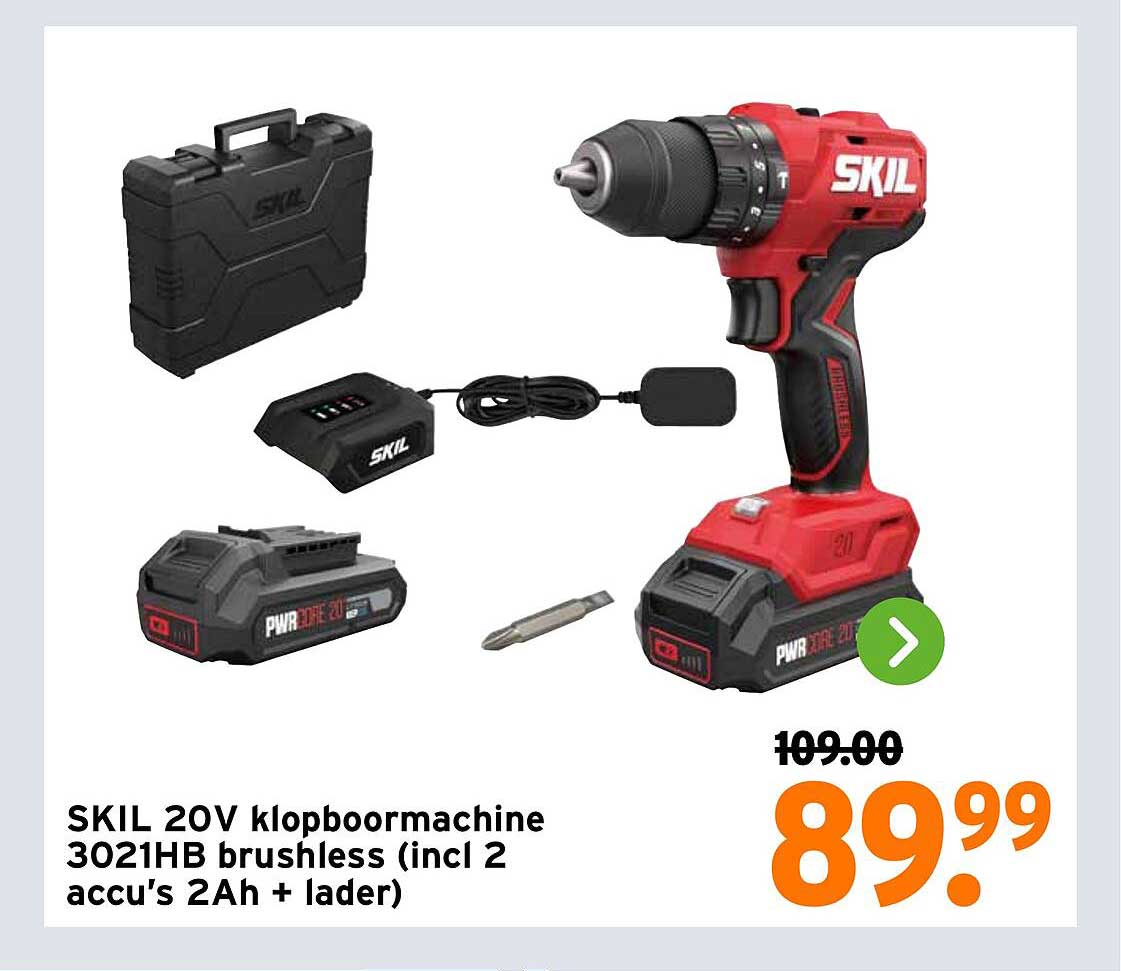 SKIL 20V klopboormachine 3021HB brushless (incl 2 accu's 2Ah + lader)