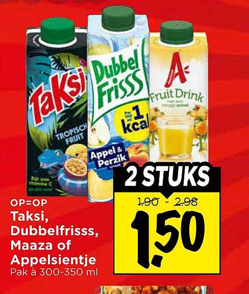 Taksi, Dubbelfrisss, Maaza of Appelsientje - 2 stuks voor €1,50