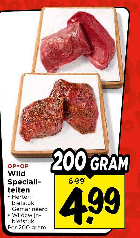 Wild Specialiteiten - Hertenbiefstuk Gemarineerd en Wildzwijnbiefstuk Per 200 gram